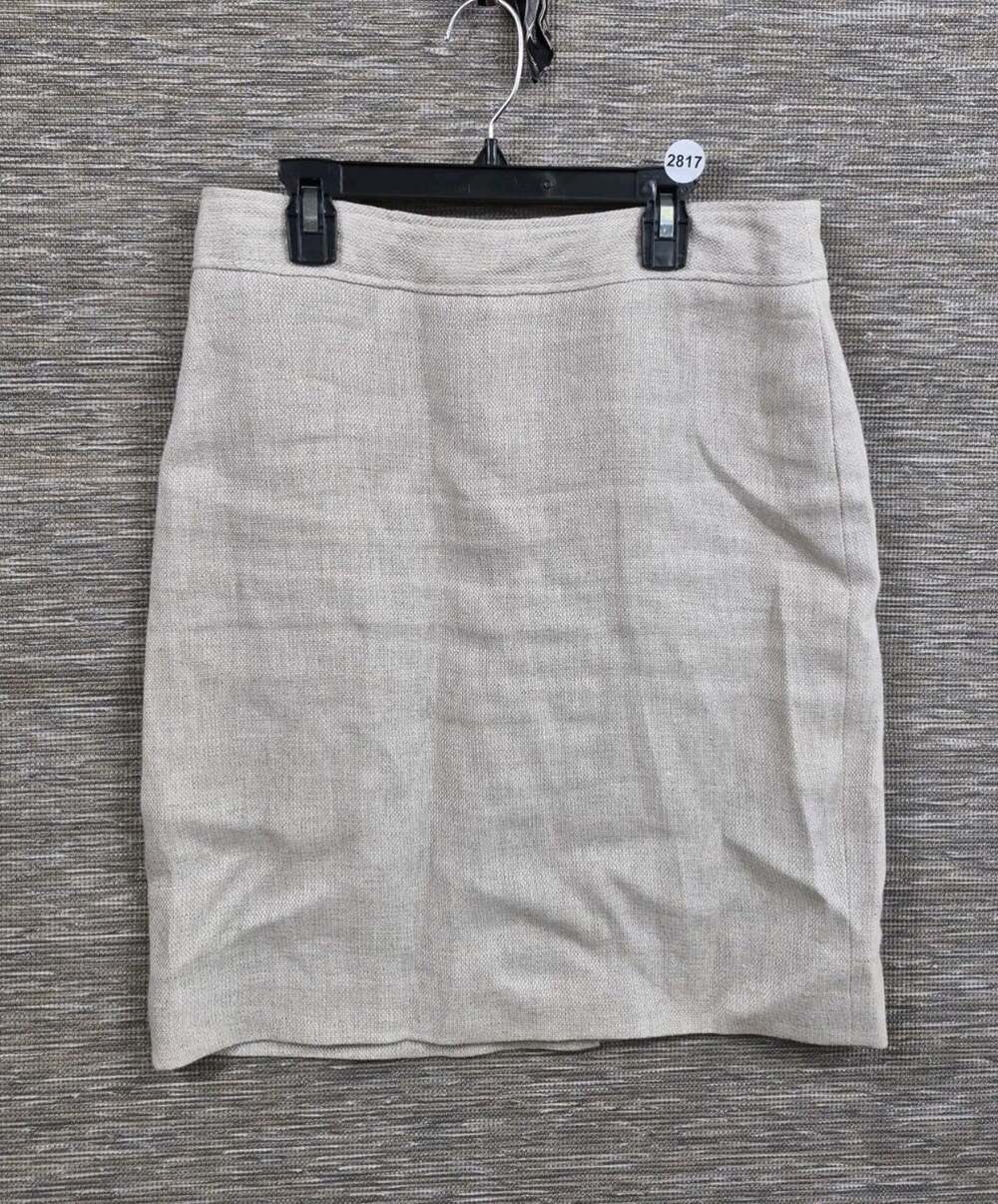 Brooks Brothers 100% Linen Straight Pencil Skirt Womens Size 8P Beige Back Zip